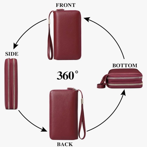 ☀️ NWOT Amazon Red RFID Blocking Leather Zip Around Large Wallet - Picture 10 of 11